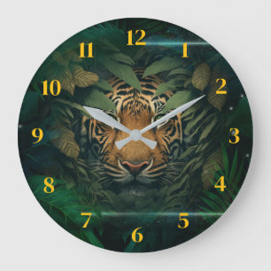 Tiger versteckt sich im Laubwerk                   Große Wanduhr
