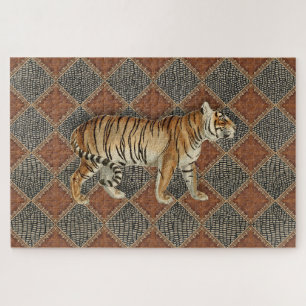 Tiger Vintag Print Rust Lederschlange Skin Gilded Puzzle