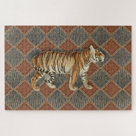 Tiger Vintag Print Rust Lederschlange Skin Gilded Puzzle (Horizontal)