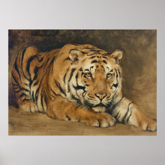 Tiger Vintage Kunst, verschlungene neutrale Vintag Poster (Vorne)