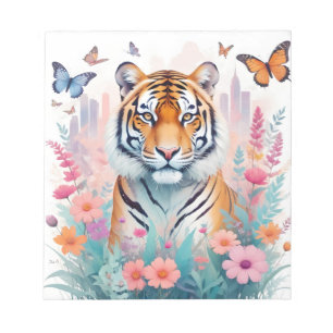 Tiger Vintage Tier Natur Wald Dschungel Blumen Notizblock
