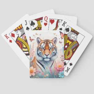 Tiger Vintage Tier Natur Wald Dschungel Blumen Spielkarten