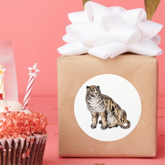 Tiger von Kono Bairei (1844-1895). Runder Aufkleber (Party)