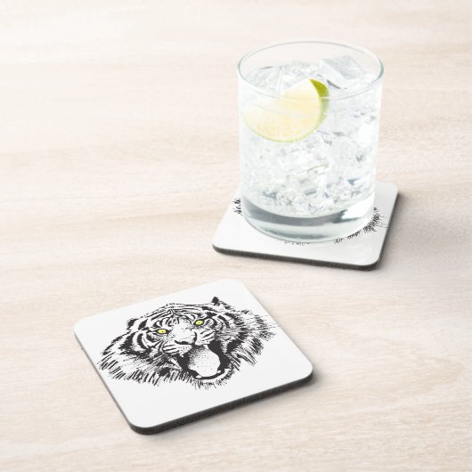 Tiger wachsen schwarz mit gelben Augen Getränkeuntersetzer (Rechte Seite)