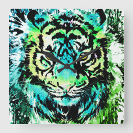 Tiger Wall Clock - farbenfrohe Tiger Eyes Quadratische Wanduhr