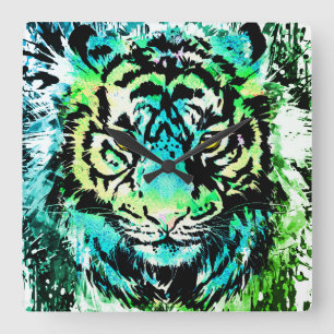 Tiger Wall Clock - farbenfrohe Tiger Eyes Quadratische Wanduhr
