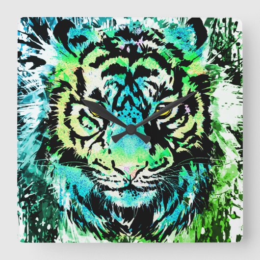 Tiger Wall Clock - farbenfrohe Tiger Eyes Quadratische Wanduhr (Vorderseite)