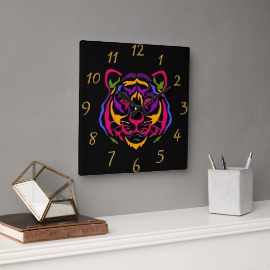 Tiger Wall Clock Quadratische Wanduhr (Büro)