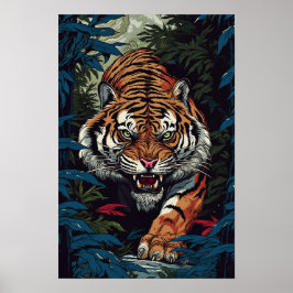 Tiger Wall Poster, Illustration japanischer Art Poster