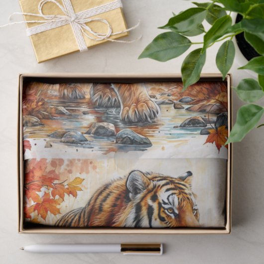 Tiger Wandern Herbst Kunst Seidenpapier (Geschenk)