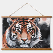 Tiger Watercolor Grunge Wandteppich Mit Holzrahmen (Vorderseite)