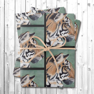 Tiger Watercolor Wrapping Paper Geschenkpapier Set