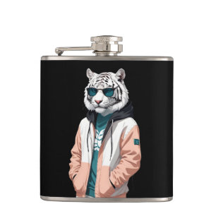 Tiger Wearing Hoodie Funny Cool Animal Character Flachmann