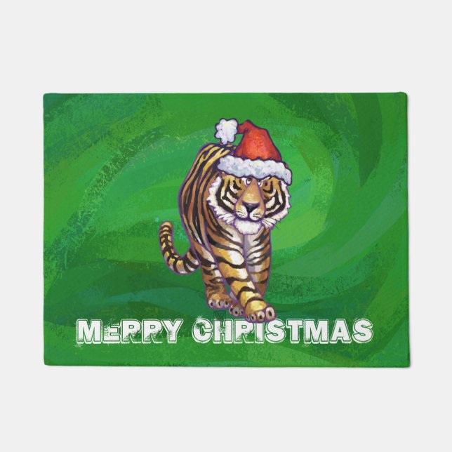 Tiger Weihnachten auf Grün Fußmatte (Vorderseite)