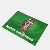 Tiger Weihnachten auf Grün Fußmatte (Schrägansicht)