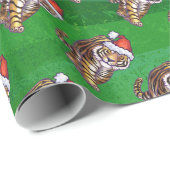 Tiger-Weihnachten auf Grün Geschenkpapier (Rolleneckpunkt)
