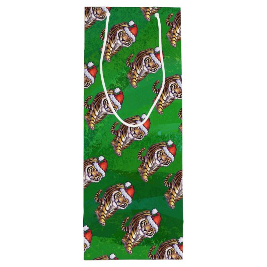 Tiger Weihnachten auf Grün Geschenktüte Für Weinflaschen (Rückseite)