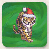 Tiger Weihnachten auf Grün Getränkeuntersetzer (Vorderseite)