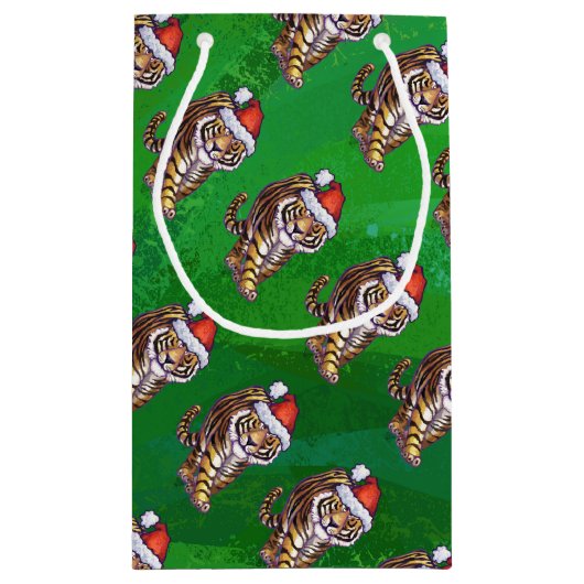 Tiger-Weihnachten auf Grün Kleine Geschenktüte (Rückseite)