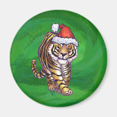 Tiger Weihnachten auf Grün Magnet (Vorne)