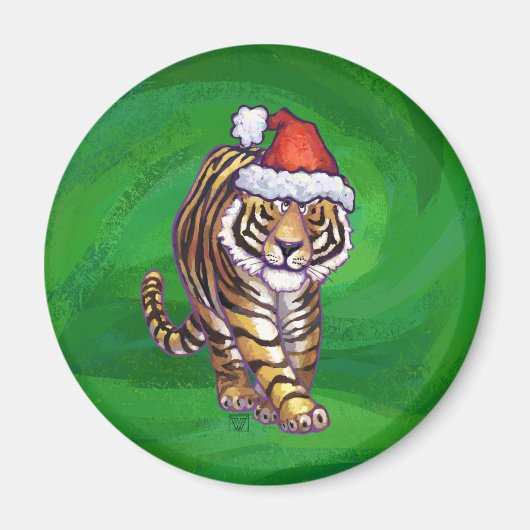 Tiger Weihnachten auf Grün Magnet (Vorne)
