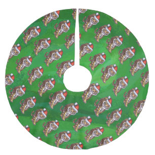 Tiger Weihnachten auf Grün Polyester Weihnachtsbaumdecke