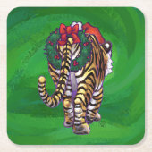 Tiger Weihnachten auf Grün Rechteckiger Pappuntersetzer (Vorderseite)