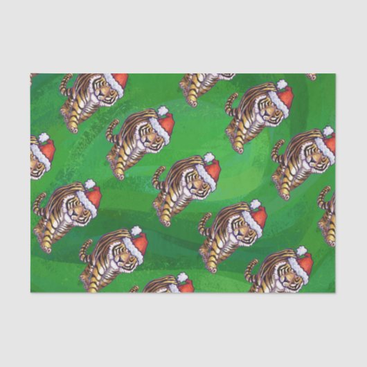 Tiger-Weihnachten auf Grün Seidenpapier (Vorderseite)