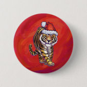Tiger Weihnachten auf Rot Button (Vorderseite)