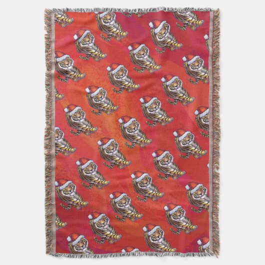 Tiger Weihnachten auf Rot Decke (Vorderseite Vertikal)