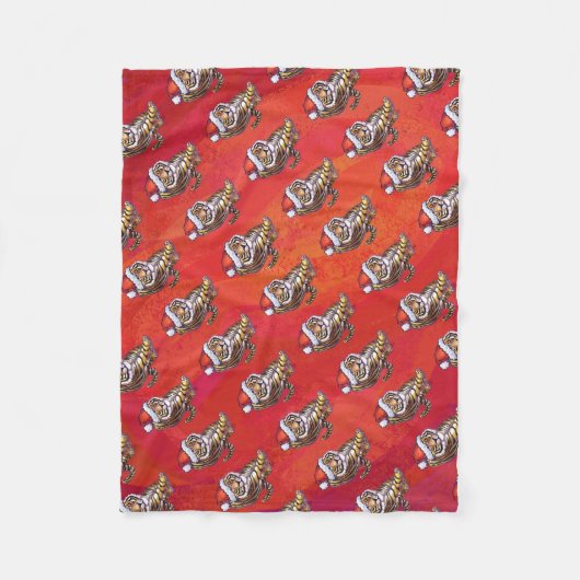 Tiger Weihnachten auf Rot Fleecedecke (Vorderseite)