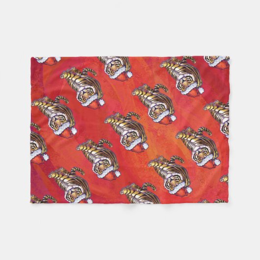Tiger Weihnachten auf Rot Fleecedecke (Vorderseite (Horizontal))