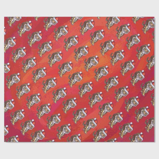 Tiger-Weihnachten auf Rot Geschenkpapier (Flach)