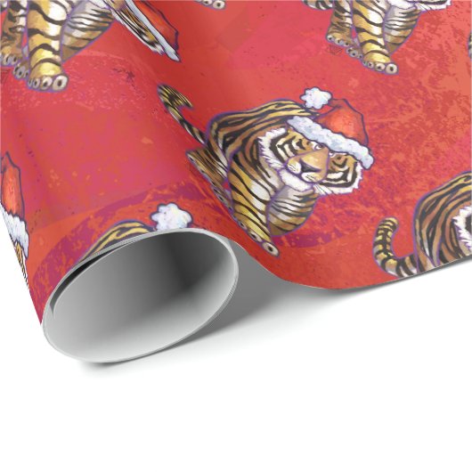 Tiger-Weihnachten auf Rot Geschenkpapier (Rolleneckpunkt)