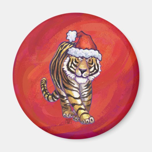 Tiger Weihnachten auf Rot Magnet (Vorne)
