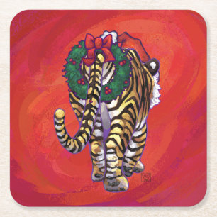 Tiger Weihnachten auf Rot Rechteckiger Pappuntersetzer