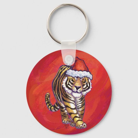 Tiger Weihnachten auf Rot Schlüsselanhänger (Vorderseite)