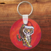 Tiger Weihnachten auf Rot Schlüsselanhänger (Vorderseite)