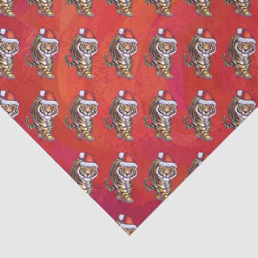 Tiger Weihnachten auf Rot Seidenpapier (Ausschnitt)
