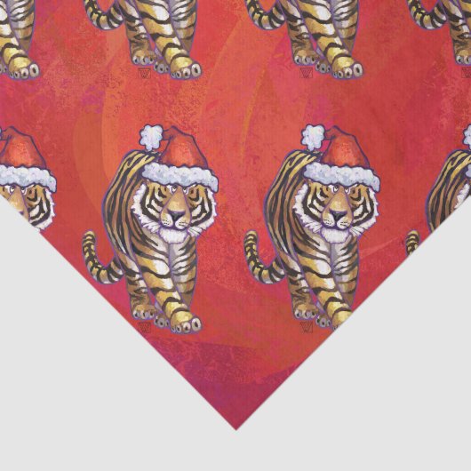 Tiger Weihnachten auf Rot Seidenpapier (Ausschnitt)