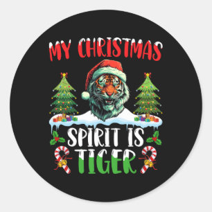 Tiger-Weihnachten-Santa-Hut Xmas Mein Weihnachtsge Runder Aufkleber