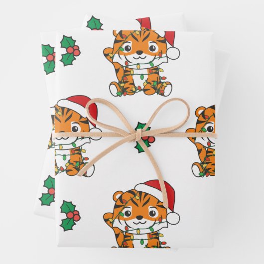 Tiger Weihnachts Wintertiere Urlaub Tiger Geschenkpapier Set (Beispiel)