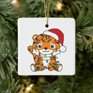 Tiger Weihnachts Wintertiere Urlaub Tiger Keramikornament