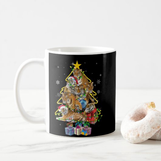 Tiger Weihnachtsbaum Snow Funny Tiger Xmas Geschen Kaffeetasse (Mit Donut)