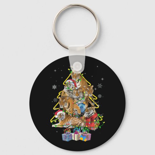Tiger Weihnachtsbaum Snow Funny Tiger Xmas Geschen Schlüsselanhänger (Vorderseite)