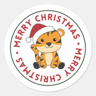 Tiger Weihnachtsschnee Wintertiere Tiger Classic Runder Aufkleber