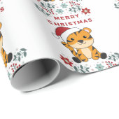 Tiger Weihnachtsschnee Wintertiere Tiger Geschenkpapier (Rolleneckpunkt)