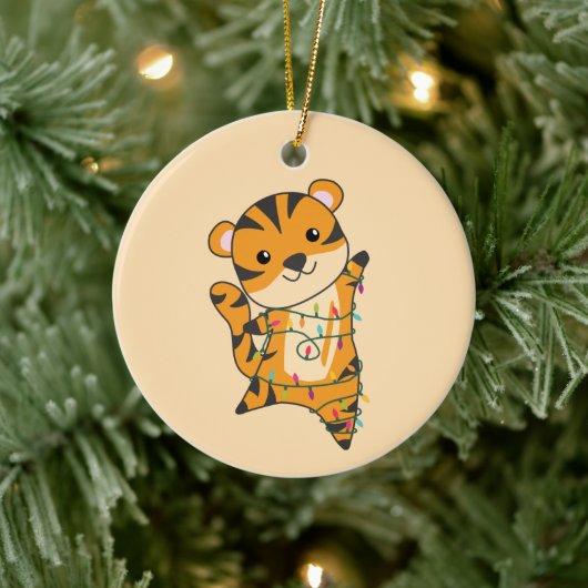 Tiger Weihnachtsschnee Wintertiere Tiger Keramik Keramik Ornament (Baum)
