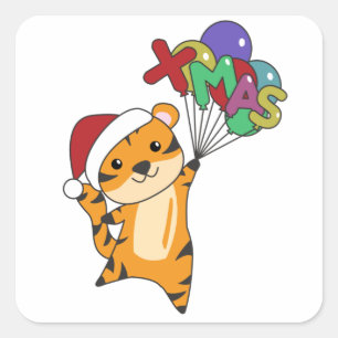 Tiger Weihnachtsschnee Wintertiere Tiger Quadratischer Aufkleber