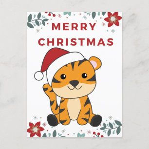 Tiger Weihnachtsschnee Wintertiere Tiger Urlaub Feiertagspostkarte